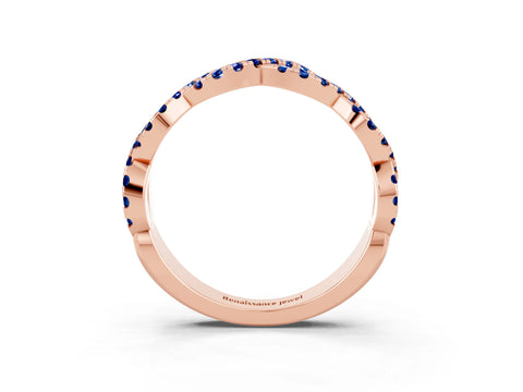 Rose gold Round Blue Sapphire Twisted Eternity Band with Pavé and Shared Prong Setting_9