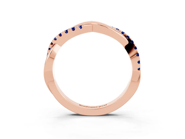Rose Gold Round Lab-Grown Blue Sapphire Half Eternity Infinity Twist Wedding Band