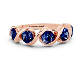 Rose gold Round Blue Sapphire Wave Band with Channel Setting and Shared Prongs_6