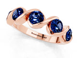 Rose gold Round Blue Sapphire Wave Band with Channel Setting and Shared Prongs_7