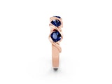 Rose gold Round Blue Sapphire Wave Band with Channel Setting and Shared Prongs_8