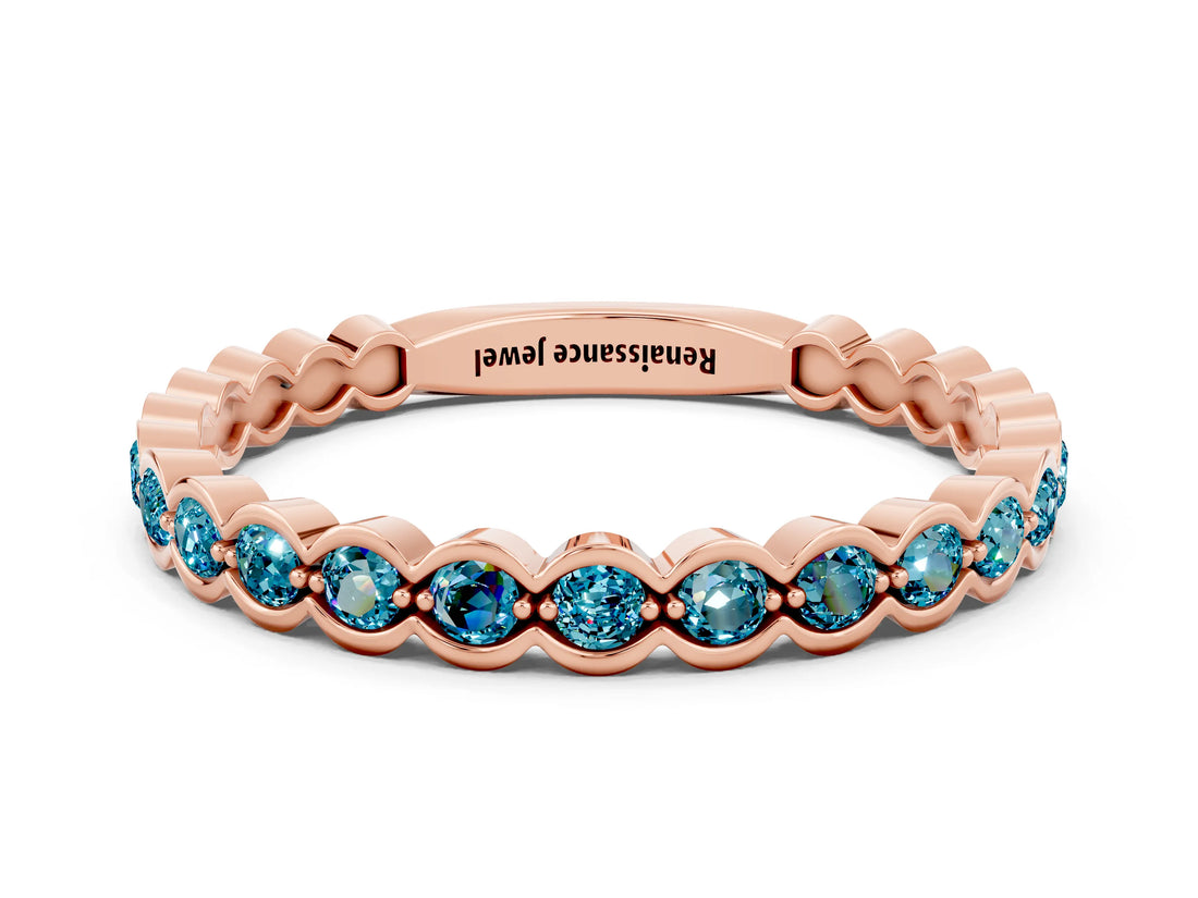Rose gold Round Blue Topaz Bezel Set Eternity Band_6