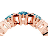 Rose gold Round Blue Topaz Channel Set Band with X-Prong Detail_10