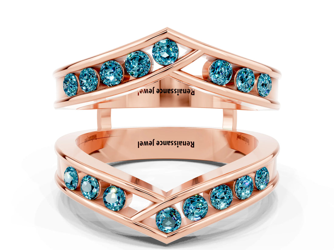 Rose gold Round Blue Topaz Channel-Set Chevron Band_6