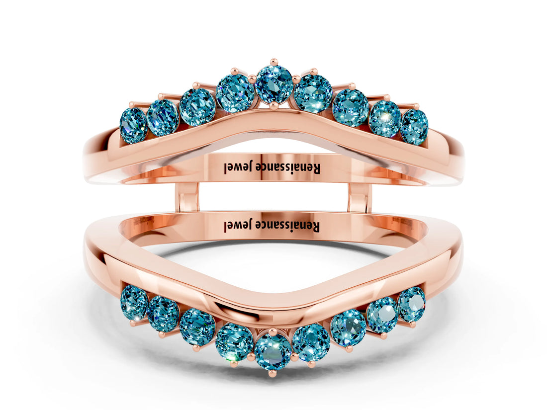 Rose gold Round Blue Topaz Chevron Contour Band with Prong Setting_6