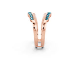Rose gold Round Blue Topaz Chevron Contour Band with Prong Setting_8
