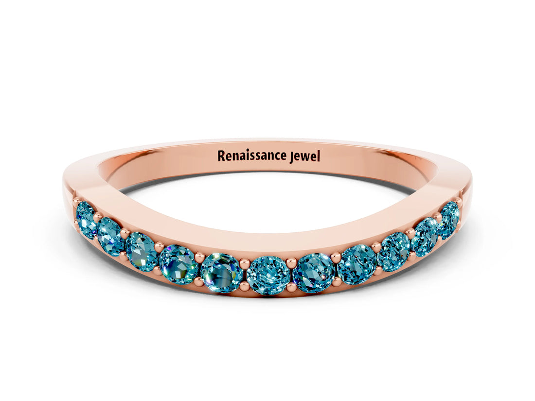 Rose gold Round Blue Topaz Curved Wedding Band with Channel Setting_6