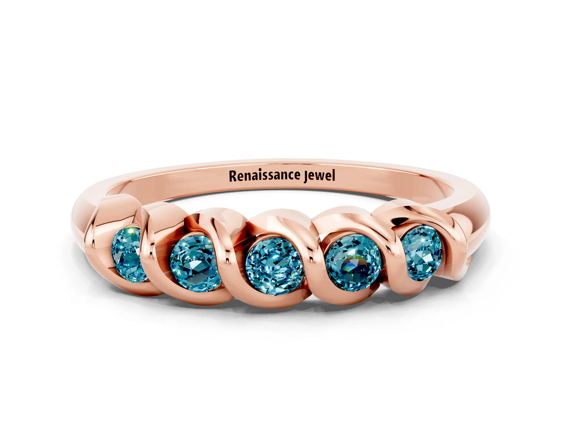 Rose gold Round Blue Topaz Eternity Band with Twist Prong Setting_6