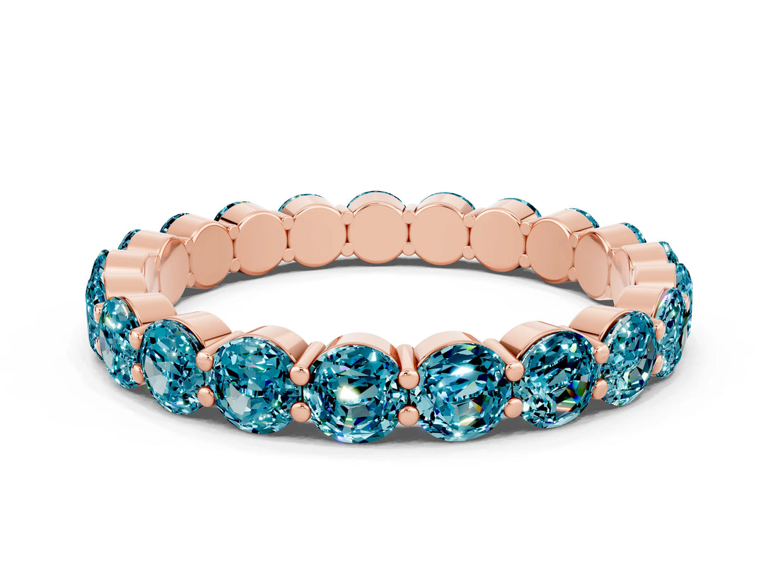 Rose gold Round Blue Topaz Eternity Band with U-Prong Setting_30