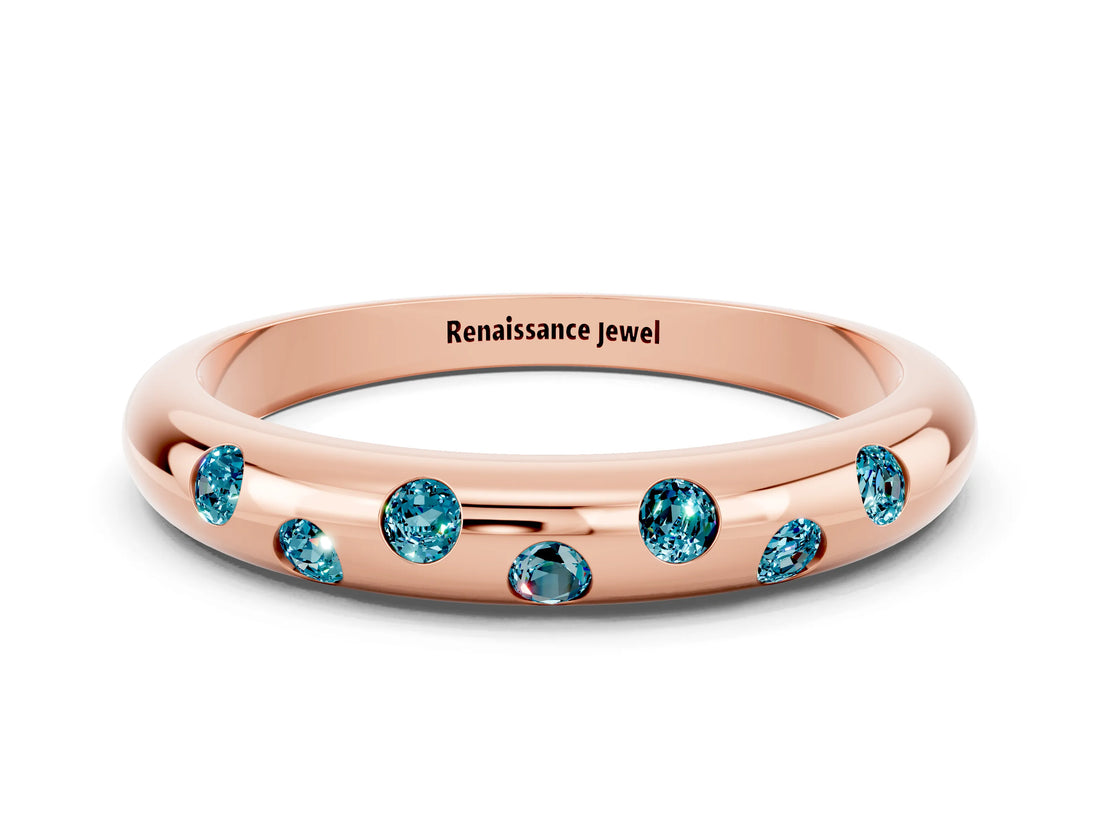 Rose gold Round Blue Topaz Flush-Set Comfort Fit Band_6