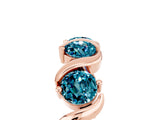 Rose gold Round Blue Topaz Half Eternity Band with Wave Prong Setting_11