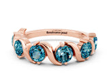 Rose gold Round Blue Topaz Half Eternity Band with Wave Prong Setting_6
