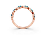 Rose gold Round Blue Topaz Half Eternity Band with Wave Prong Setting_9