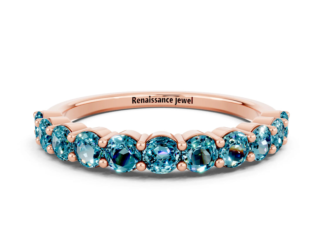 Rose gold Round Blue Topaz Half-Eternity Prong-Set Band_6