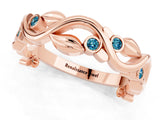 Rose gold Round Blue Topaz Leaf Eternity Band with Bezel Setting_79