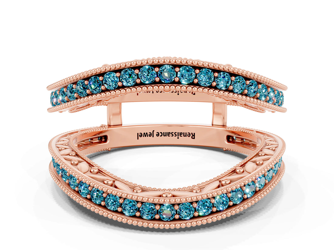Rose gold Round Blue Topaz Milgrain Eternity Band with Channel Setting_18
