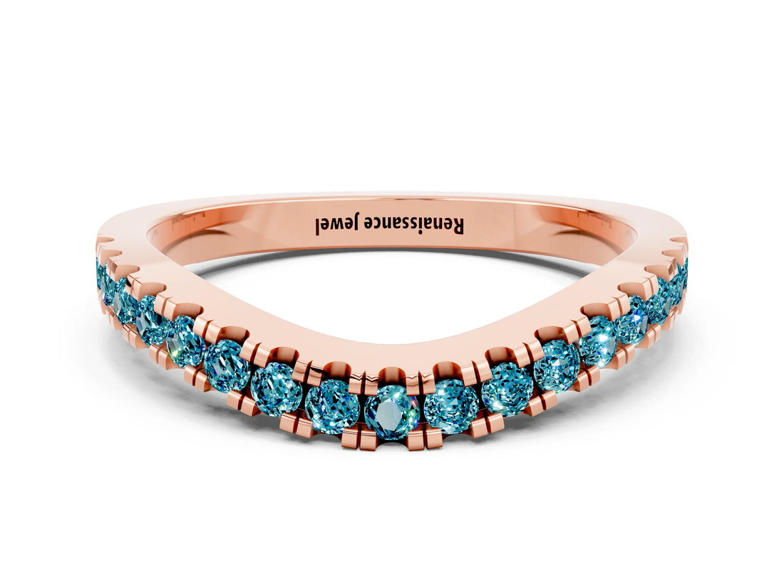 Rose gold Round Blue Topaz Pavé Curved Band with Shared Prong Setting_6