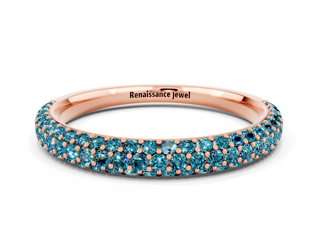 Rose gold Round Blue Topaz Pavé Eternity Band with Shared Prong Setting_6