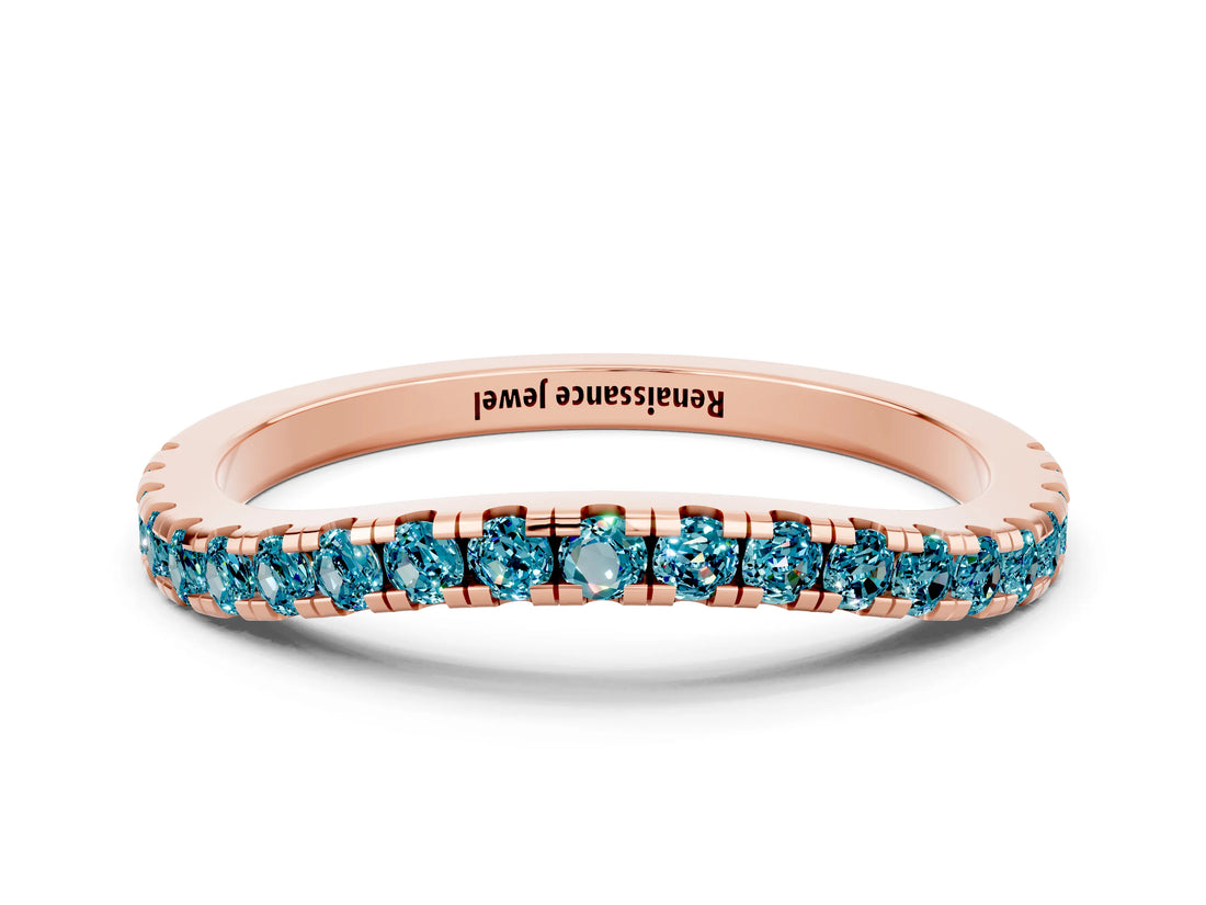 Rose gold Round Blue Topaz Pavé Half Eternity Band with Shared Prong Setting_6