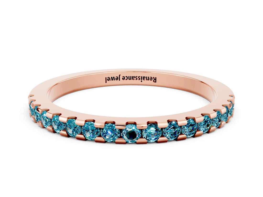 Rose gold Round Blue Topaz Pavé Set Eternity Band with Micro Prong Setting_6
