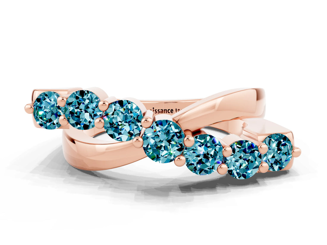 Rose gold Round Blue Topaz Prong-Set Crossover Band_6