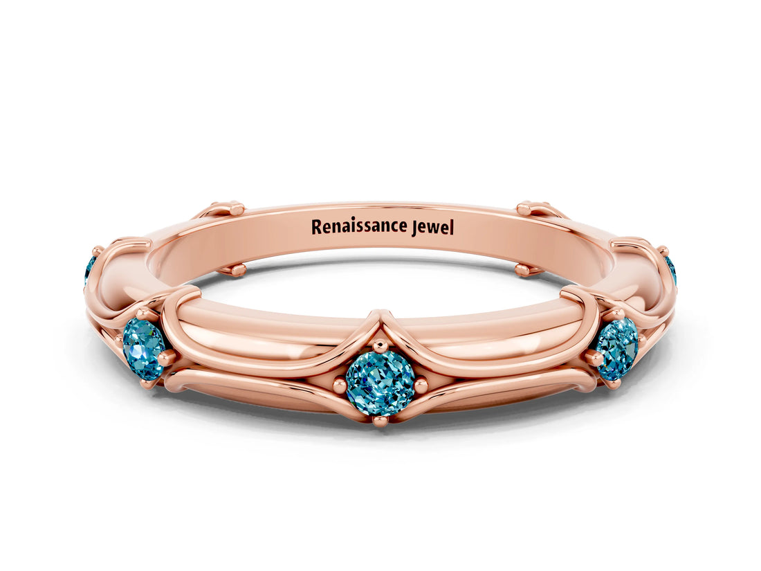 Rose gold Round Blue Topaz Prong Set Milgrain Eternity Band_6