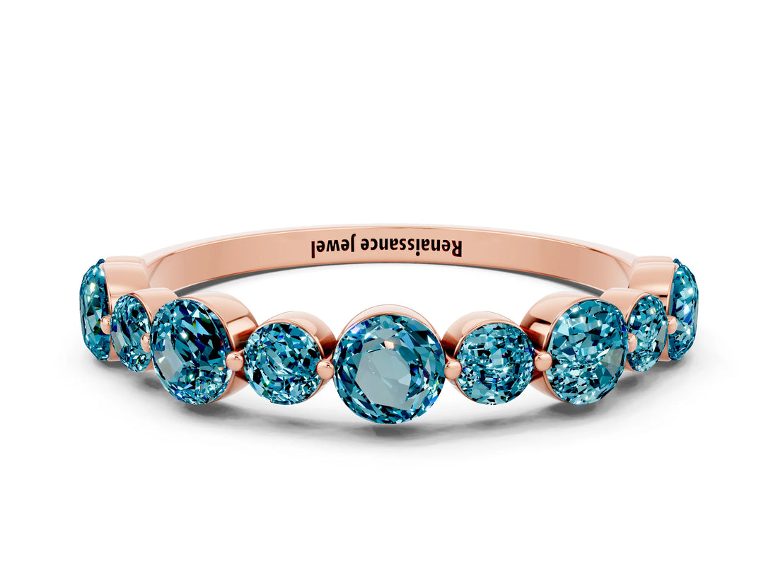 Rose gold Round Blue Topaz Scalloped Prong Set Eternity Band_18