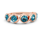 Rose gold Round Blue Topaz Wave Band with Channel Setting and Shared Prongs_6