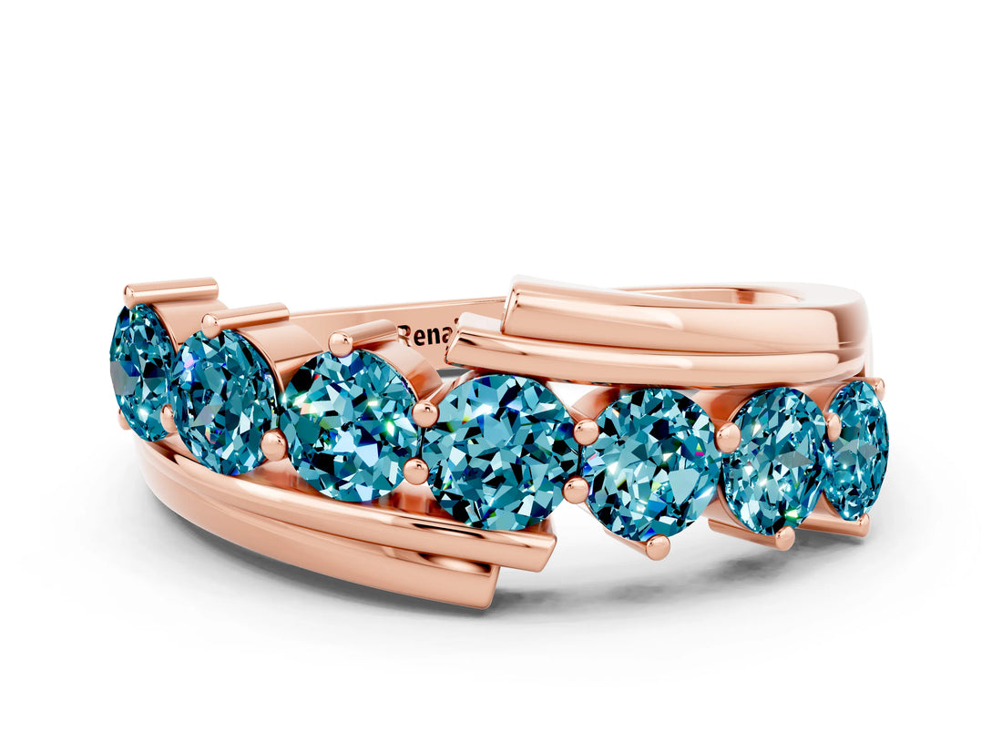 Rose gold Round Blue Topaz Wave Band with Channel and Shared Prong Setting_18