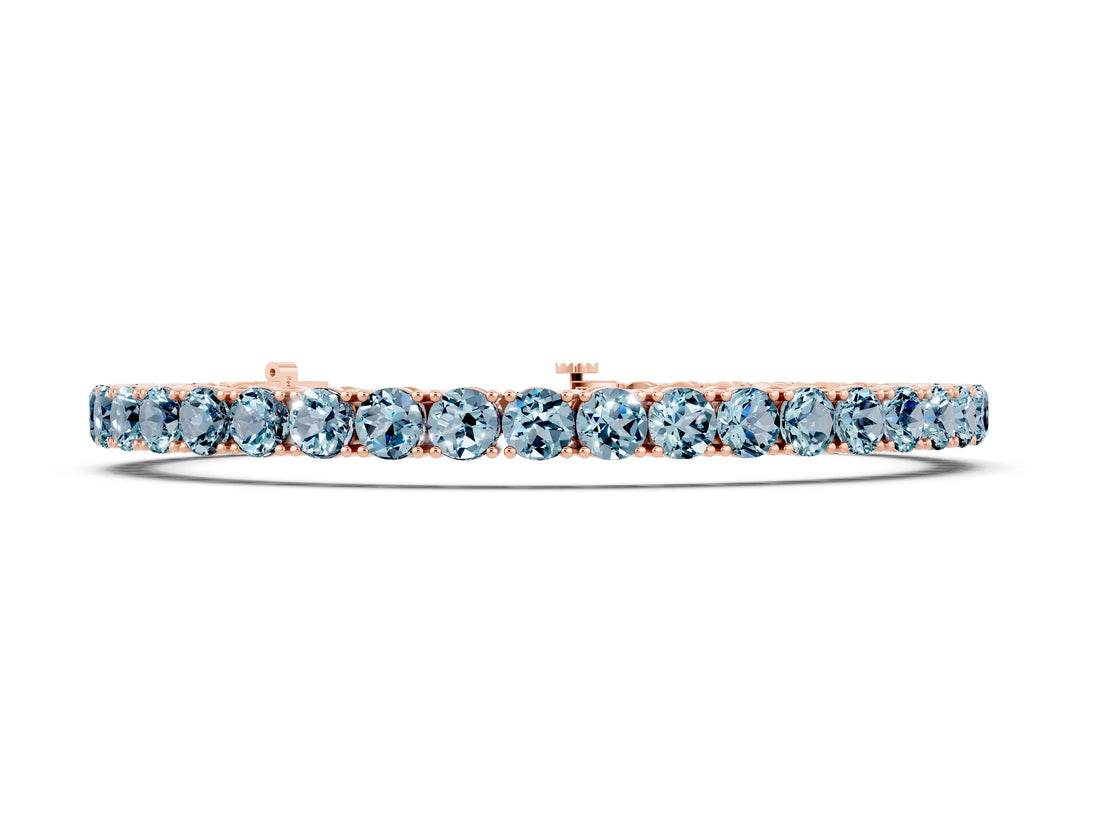 Rose gold Round Brilliant Aquamarine Tennis Bracelet with Prong Setting_4
