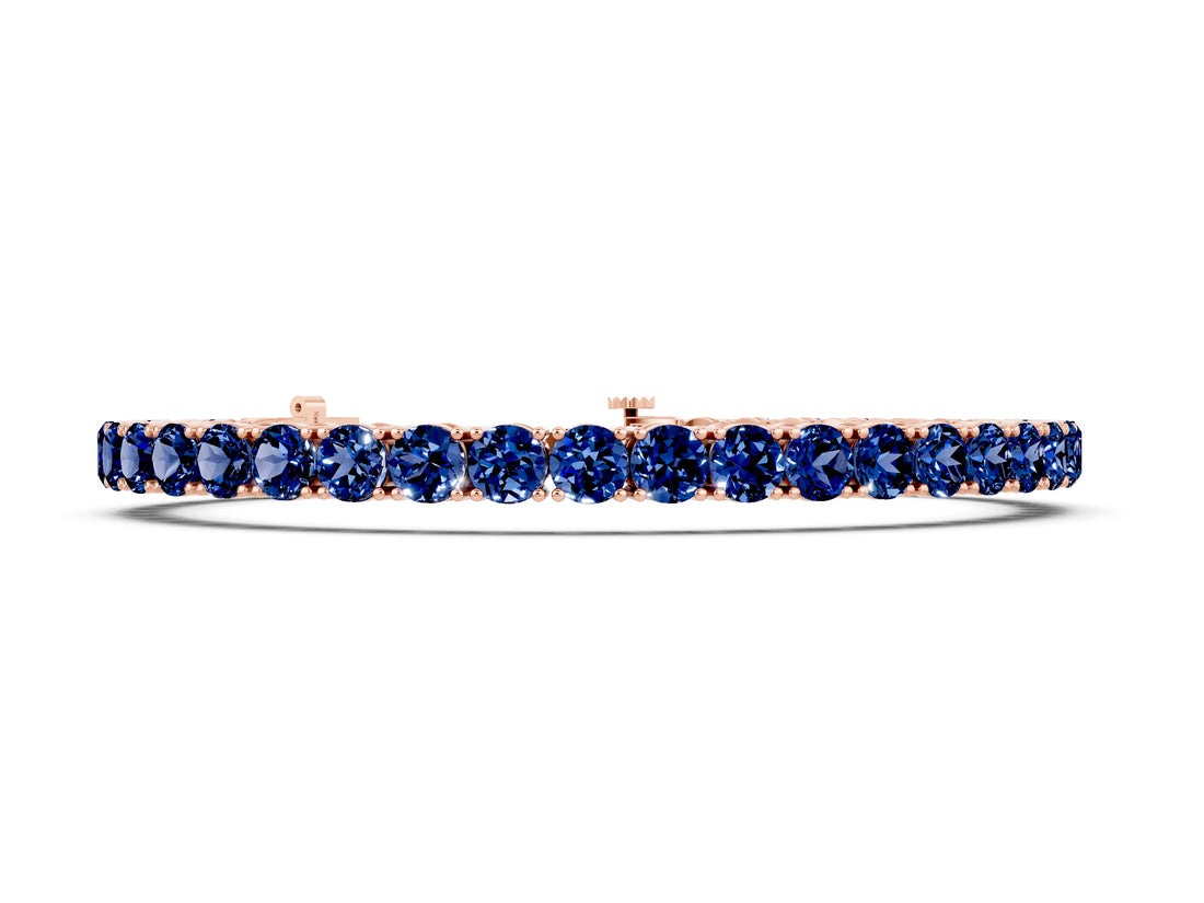 Rose gold Round Brilliant Blue Sapphire Tennis Bracelet with Prong Setting_4