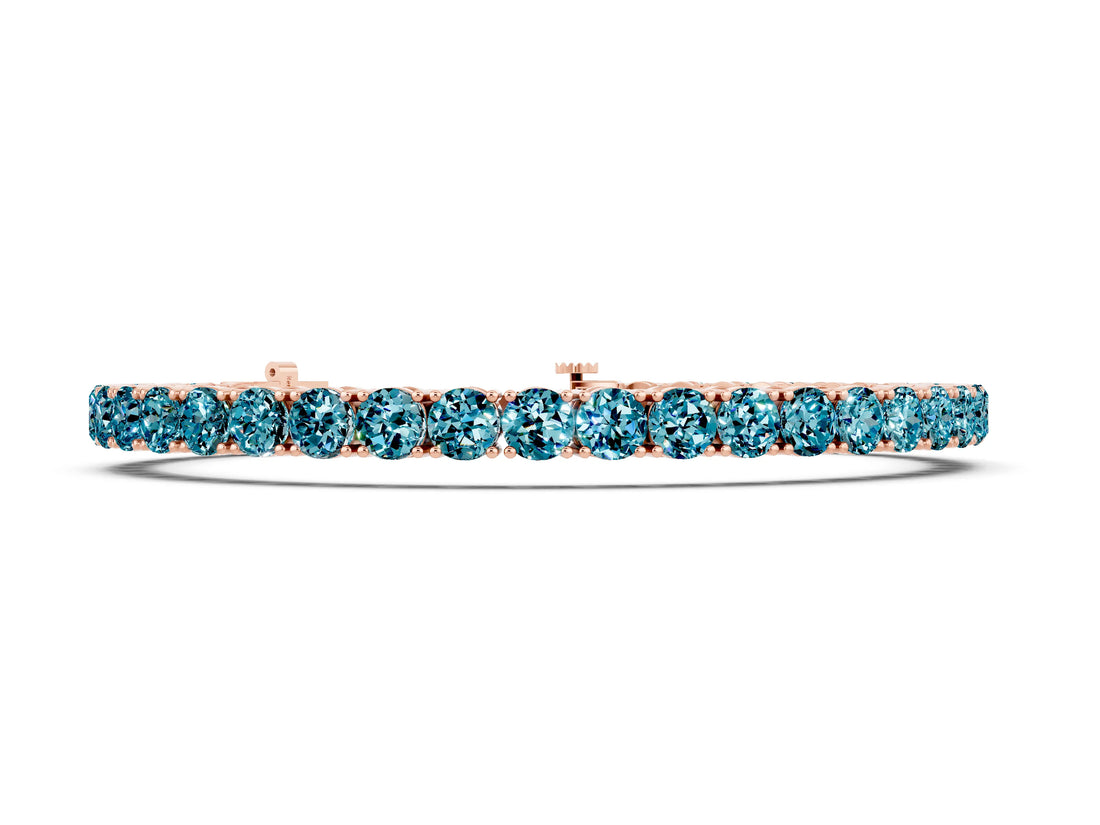 Rose gold Round Brilliant Blue Topaz Tennis Bracelet with Prong Setting_4