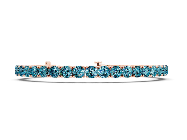 Rose gold Round Brilliant Blue Topaz Tennis Bracelet with Prong Setting
