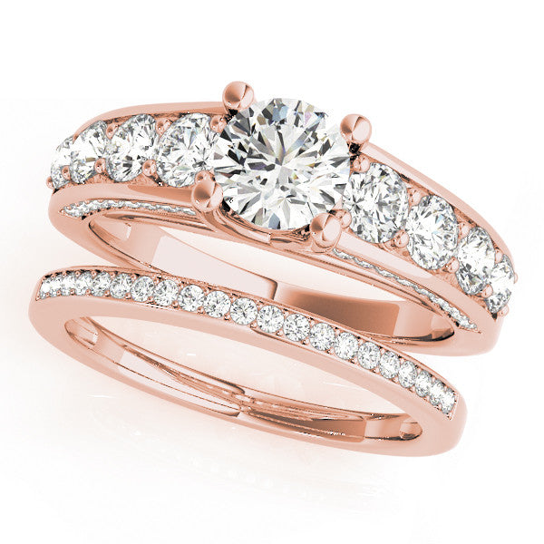 Rose gold Round Brilliant Channel-Set Diamond Engagement Ring with Split Shank and Four-Prong Setting 1