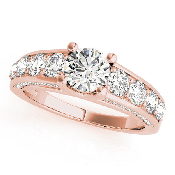 Rose gold Round Brilliant Channel-Set Diamond Engagement Ring with Split Shank and Four-Prong Setting
