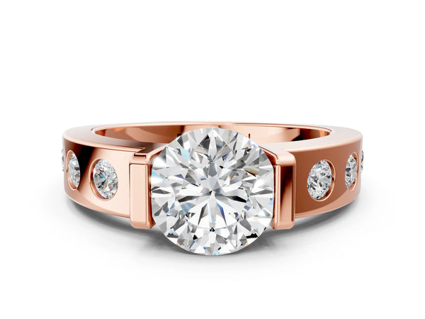 Rose gold Round Brilliant Channel-Set Diamond Ring with Bezel Prong Setting