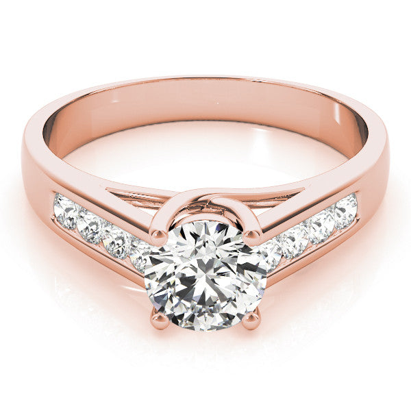 Rose gold Round Brilliant Channel-Set Solitaire Ring with Four-Prong Setting 1