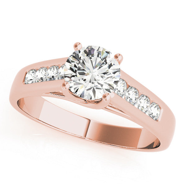 Rose gold Round Brilliant Channel-Set Solitaire Ring with Four-Prong Setting
