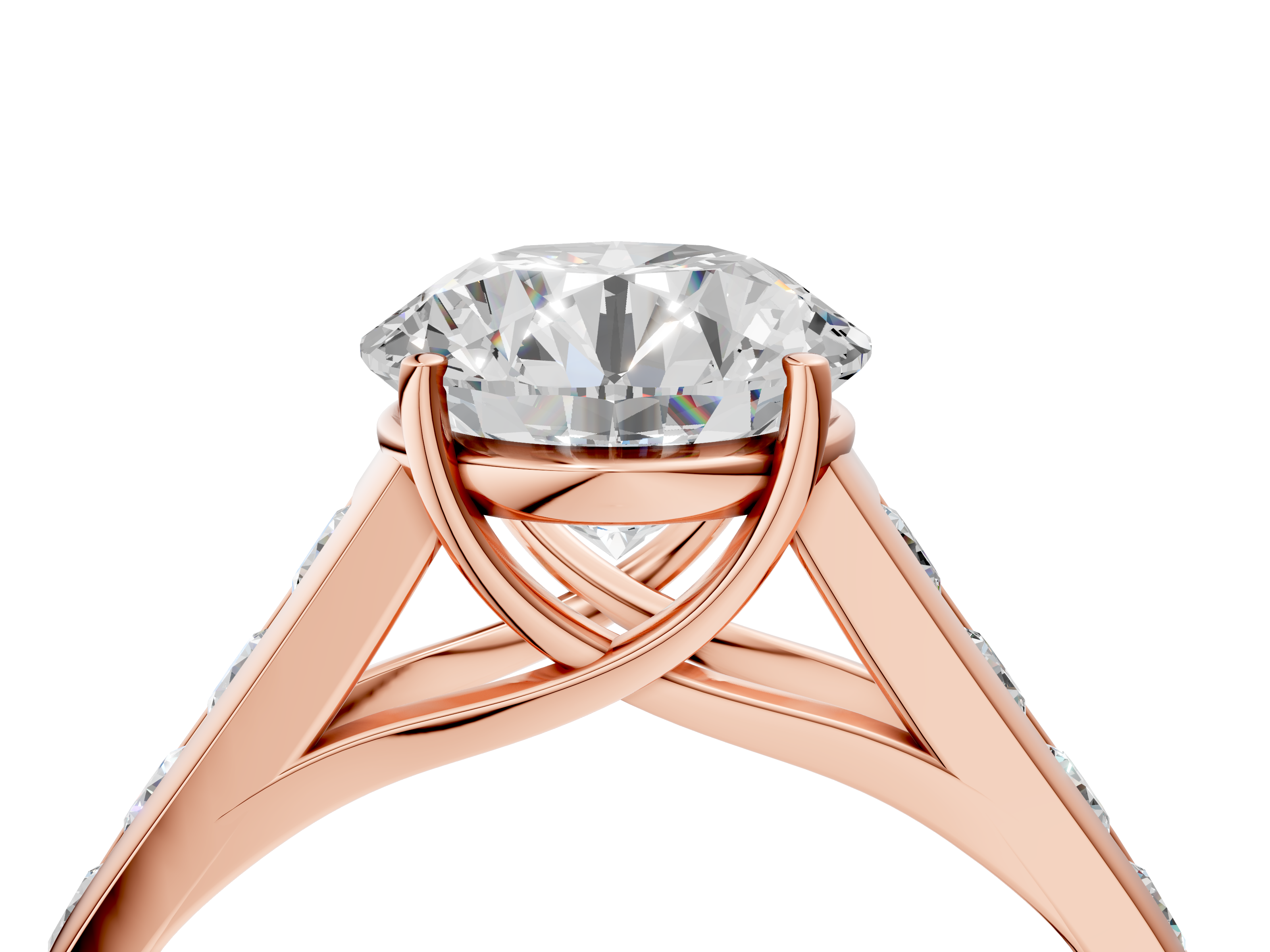 Rose gold Round Brilliant Channel-Set Solitaire Ring with Four-Prong Setting_44
