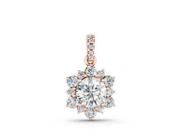 Rose gold Round Brilliant Cluster Diamond Pendant with Prong Setting