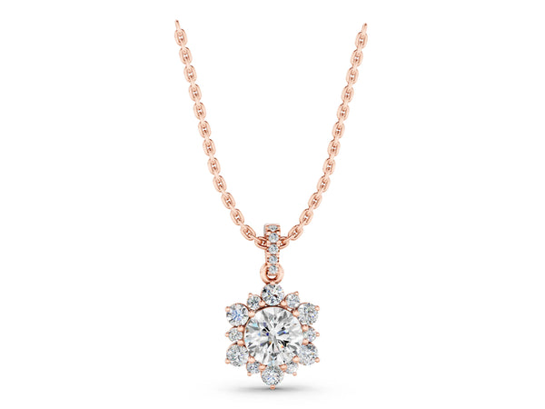 Rose gold Round Brilliant Cluster Diamond Pendant with Prong Setting