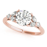Rose gold Round Brilliant Cluster Diamond Ring with Marquise and Round Cut Stones on a Classic Band with Four-Prong Setting
