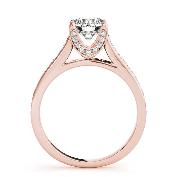 Rose gold Round Brilliant Cut Diamond Engagement Ring with Pavé Band and Four-Prong Setting 1