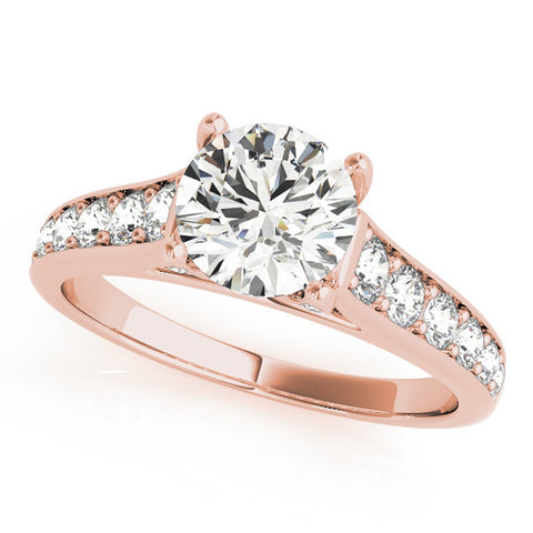 Rose gold Round Brilliant Cut Diamond Engagement Ring with Pavé Band and Four-Prong Setting 2
