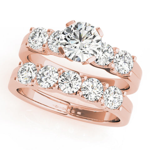 Rose gold Round Brilliant Cut Diamond Five-Stone Prong Set Engagement Ring with Channel Band 1