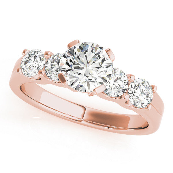 Rose gold Round Brilliant Cut Diamond Five-Stone Prong Set Engagement Ring with Channel Band
