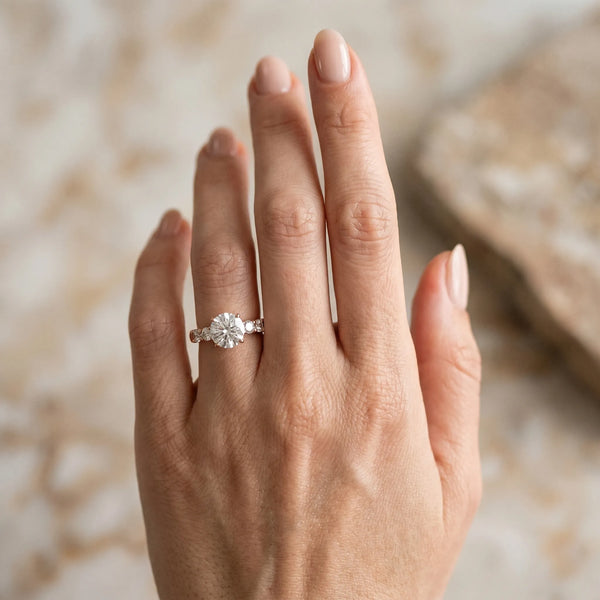 Rose gold Round Brilliant Cut Diamond Five-Stone Prong Set Engagement Ring with Channel Band