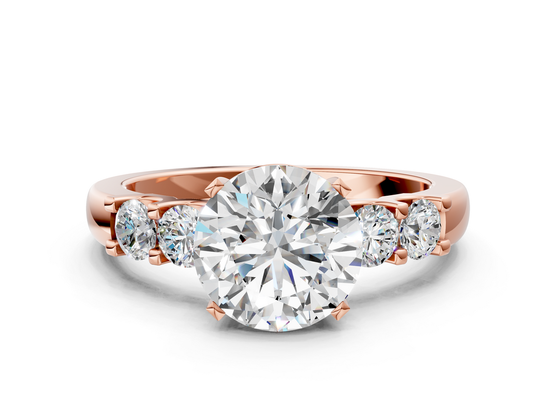 Rose gold Round Brilliant Cut Diamond Five-Stone Prong Set Engagement Ring with Channel Band_23