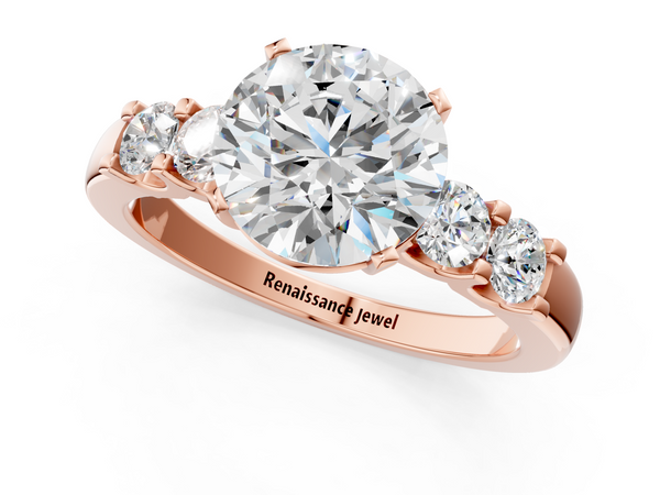 Rose gold Round Brilliant Cut Diamond Five-Stone Prong Set Engagement Ring with Channel Band