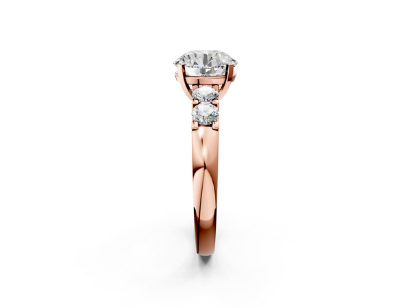 Rose gold Round Brilliant Cut Diamond Five-Stone Prong Set Engagement Ring with Channel Band